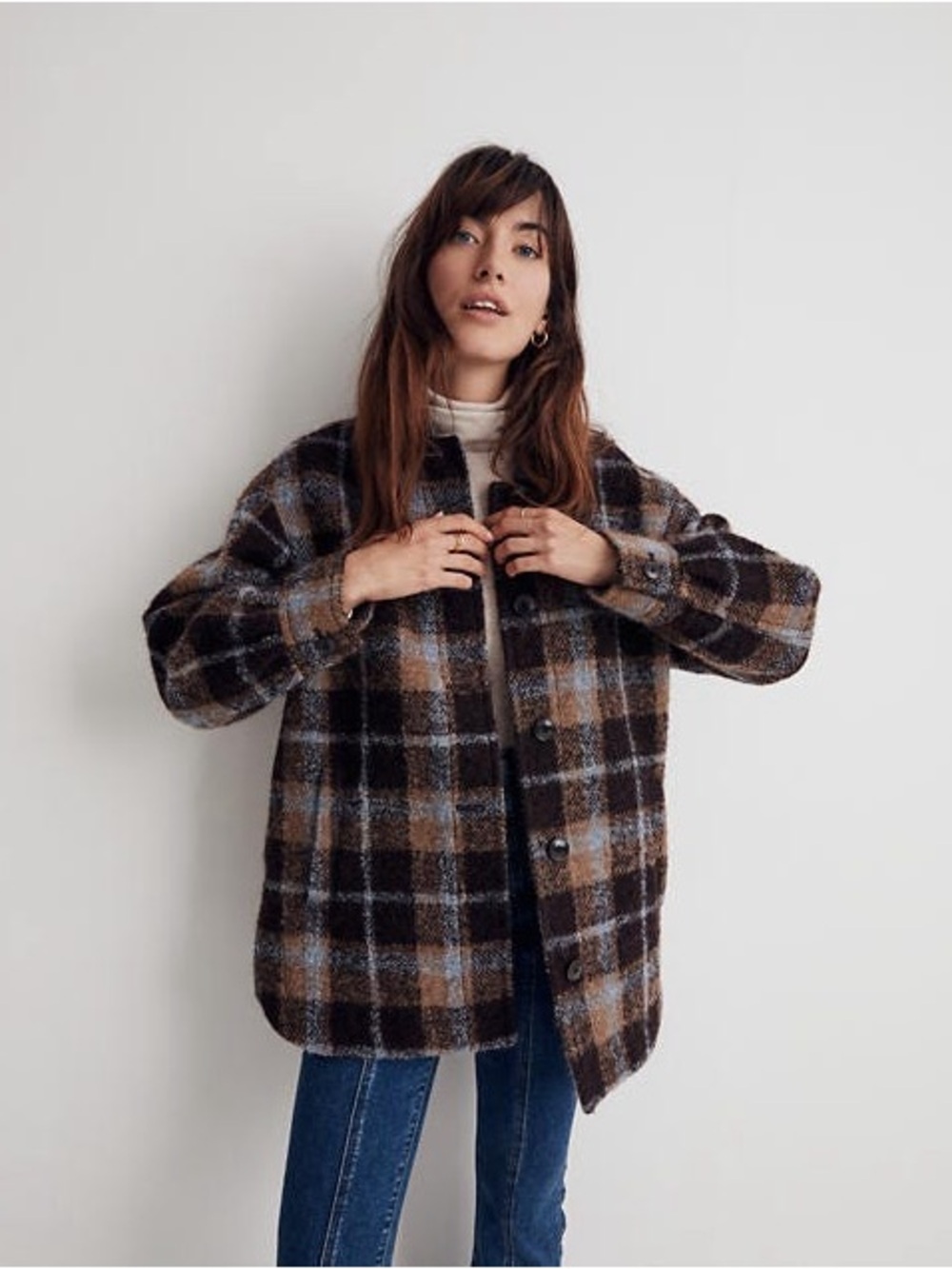 Madewell Belrose Plaid Jacket Medium Wool Shirt Oversized Shacket Fall Winter